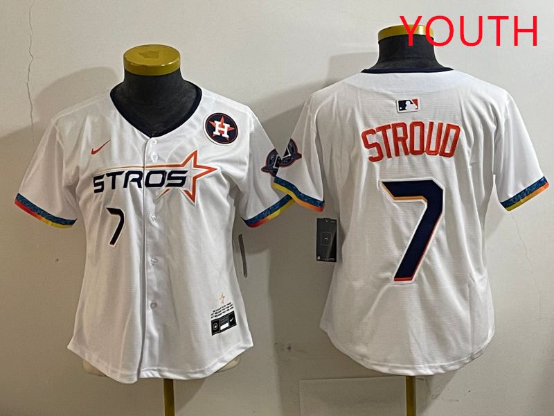 Youth Houston Astros #7 Stroud White Fourth generation Joint Name Nike 2025 MLB Jersey style 7